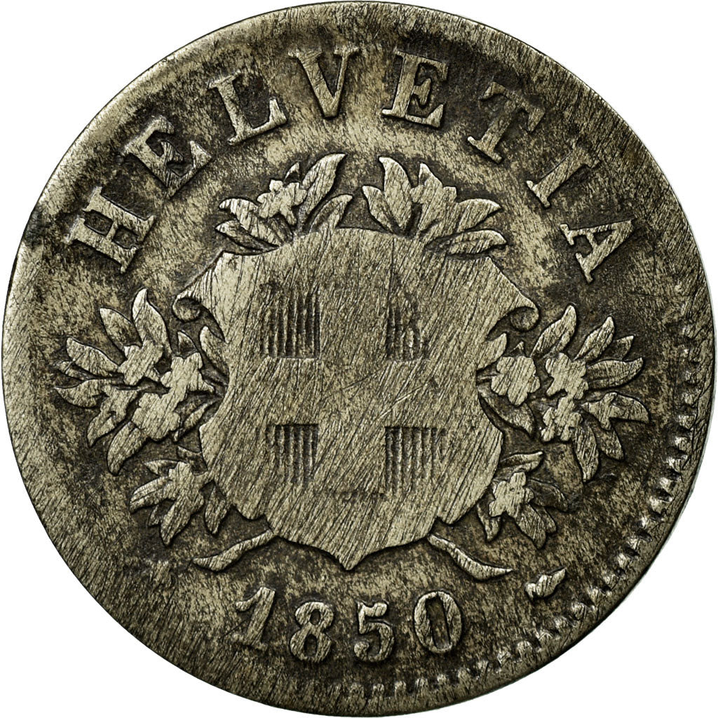 Coin, Switzerland, 20 Rappen, 1850, Strasbourg, VF(20-25), Billon, KM:7