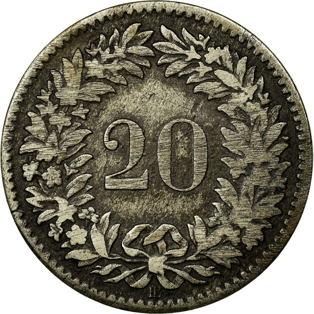 Coin, Switzerland, 20 Rappen, 1850, Strasbourg, VF(20-25), Billon, KM:7
