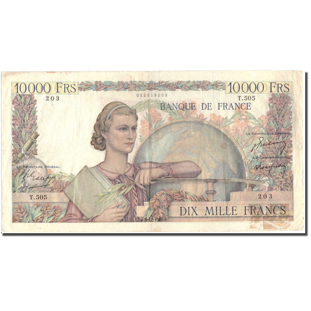 France, 10,000 Francs, 10 000 F 1945-1956 ''Génie Français'', 1949