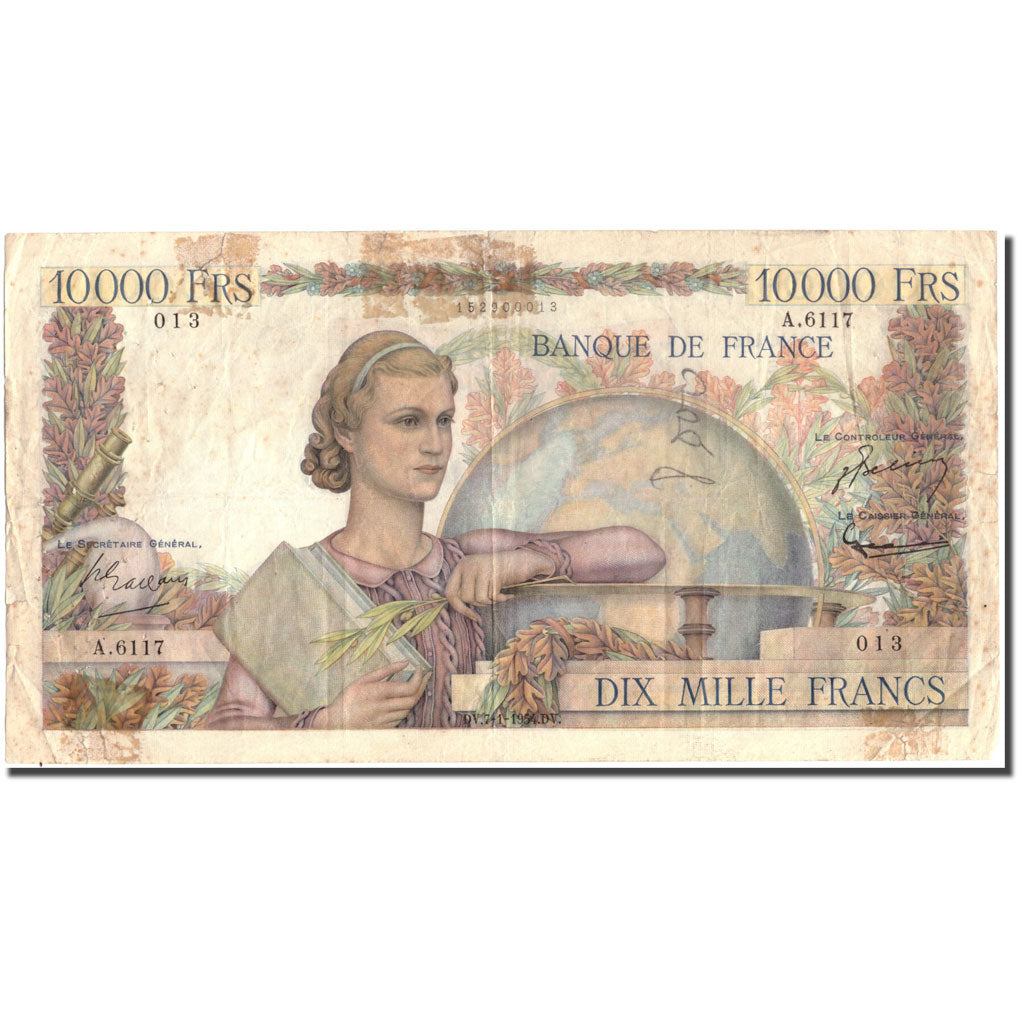 France, 10,000 Francs, 10 000 F 1945-1956 ''Génie Français'', 1954