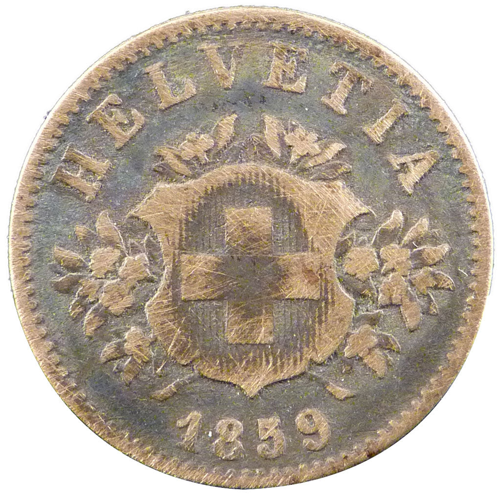 SWITZERLAND, 20 Rappen, 1859, Bern, KM #7, VF(30-35), Billon, 3.10