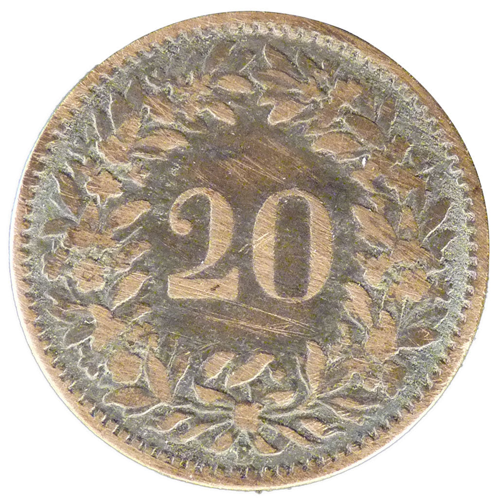 SWITZERLAND, 20 Rappen, 1859, Bern, KM #7, VF(30-35), Billon, 3.10