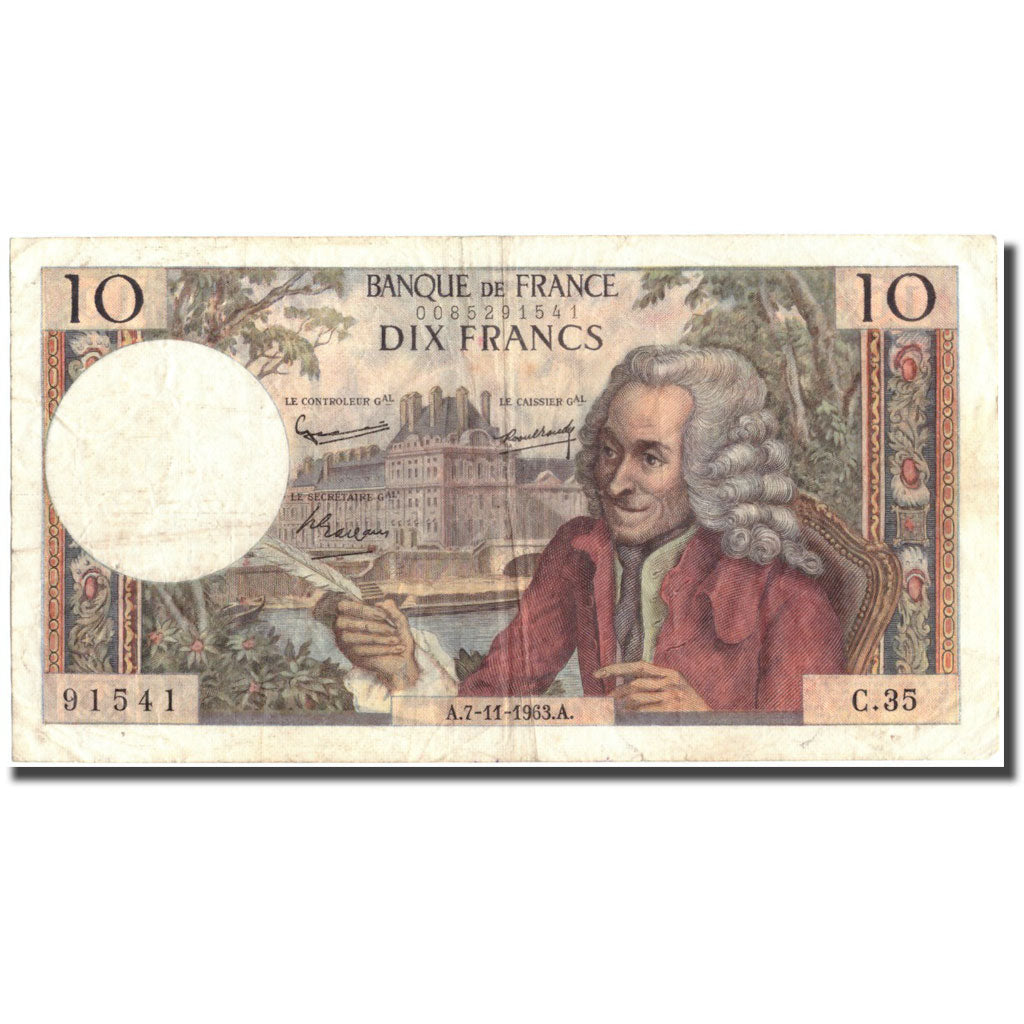 France, 10 Francs, 10 F 1963-1973 ''Voltaire'', 1963, 1963-11-07, VF(30-35)