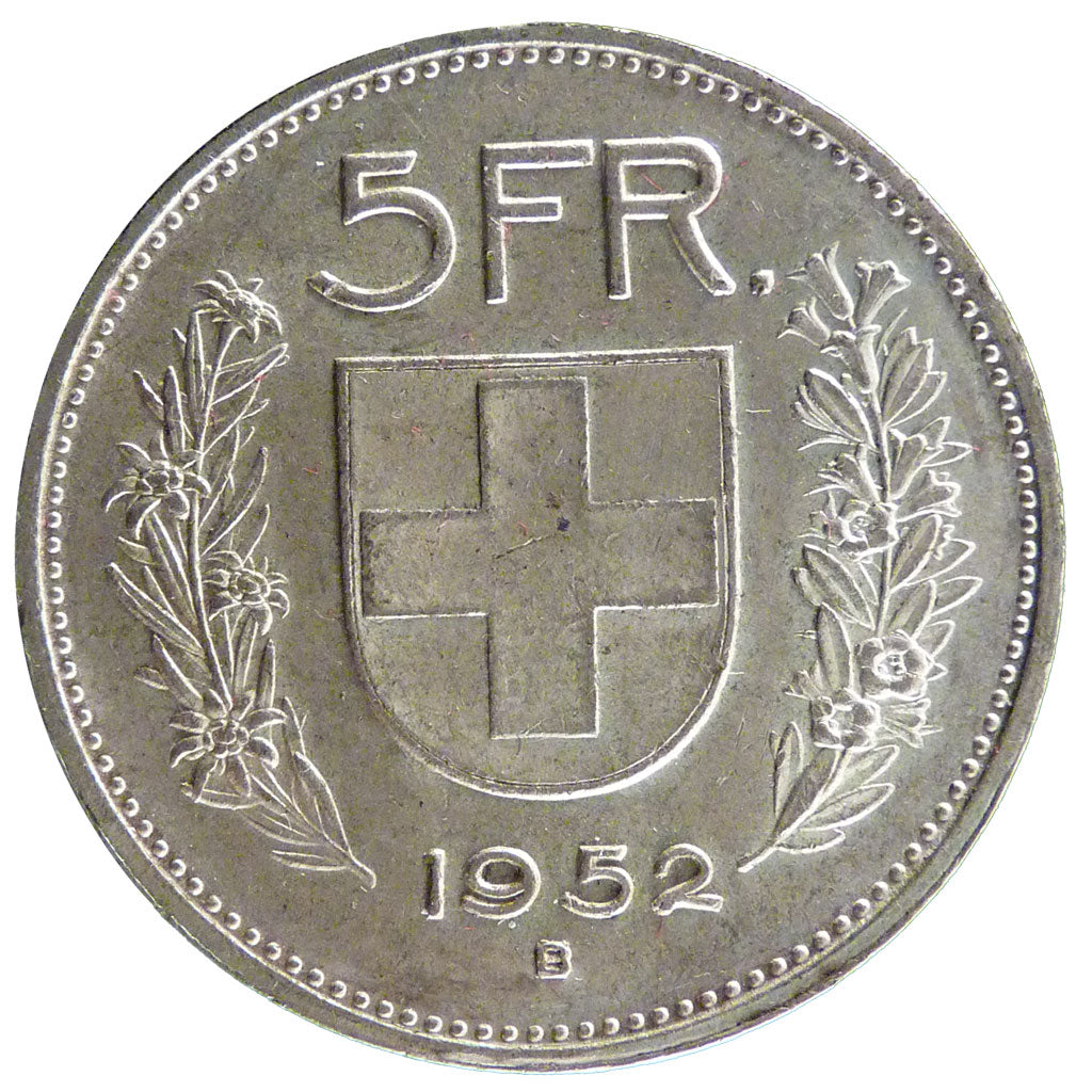 SWITZERLAND, 5 Francs, 1952, Bern, KM #40, AU(55-58), Silver, 31.45, 14.90