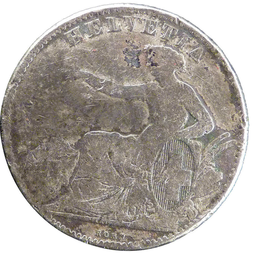Switzerland, 2 Francs, 1860, Bern, KM #10a, VG(8-10), Silver, 9.20
