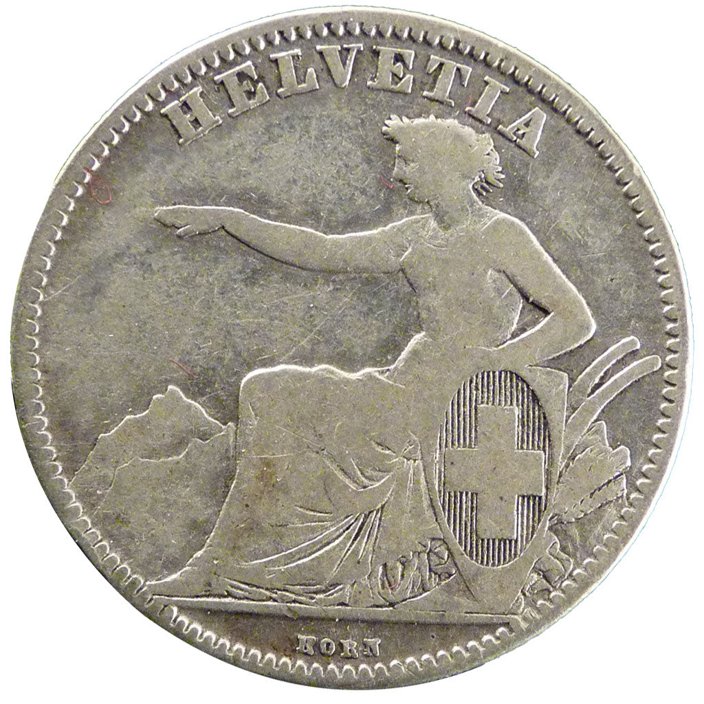 Switzerland, 2 Francs, 1863, Bern, KM #10a, VF(30-35), Silver, 9.70