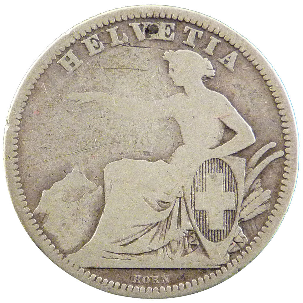 Switzerland, 1 Franc, 1860, Bern, KM #9a, F(12-15), Silver, 4.70