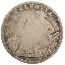 Switzerland, 1 Franc, 1861, Bern, KM #24, VG(8-10), Silver, 4.60