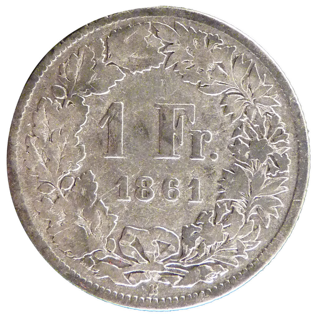 SWITZERLAND, Franc, 1861, Bern, KM #9a, VG(8-10), Silver, 4.60