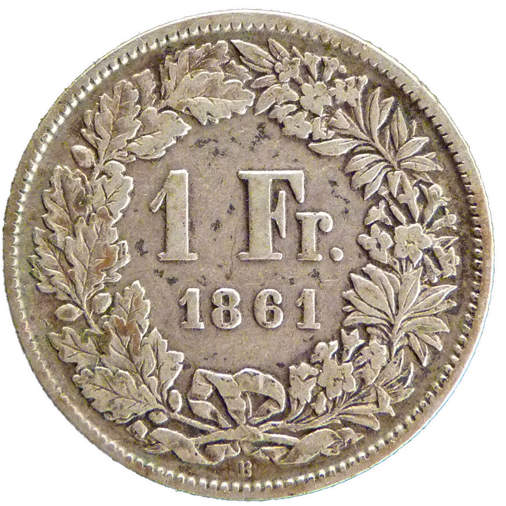 SWITZERLAND, Franc, 1861, Bern, KM #9a, EF(40-45), Silver, 4.90