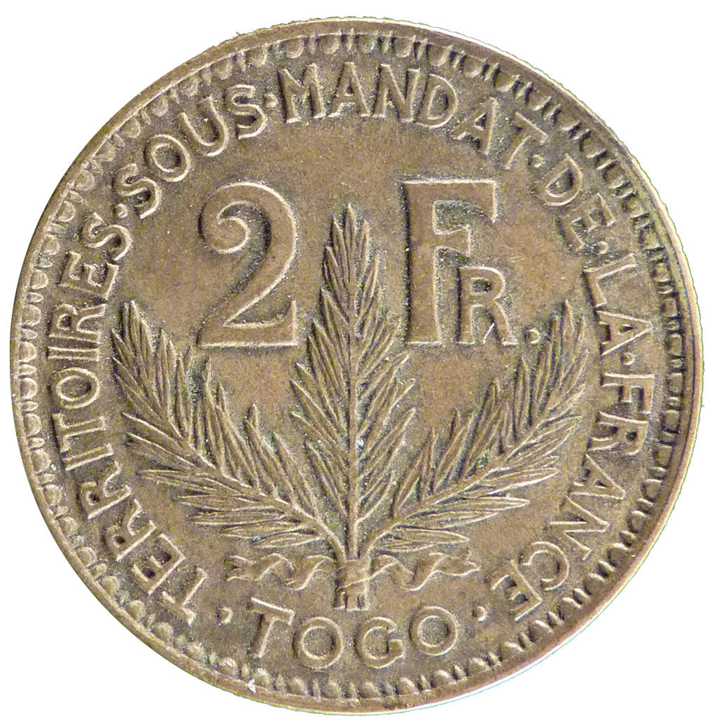 Togo, 2 Francs, 1925, AU(50-53), Aluminium-Bronze, Lecompte #15, 10.00
