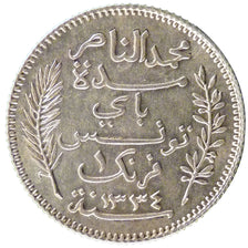 TUNISIA, Franc, 1915, Paris, KM #238, MS(60-62), Silver, Lecompte #217, 5.00