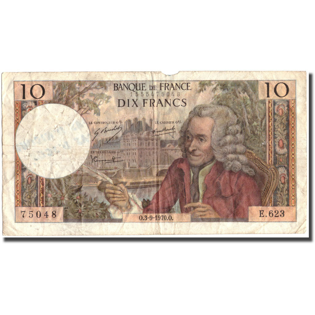 France, 10 Francs, 10 F 1963-1973 ''Voltaire'', 1970, 1970-09-03, B+