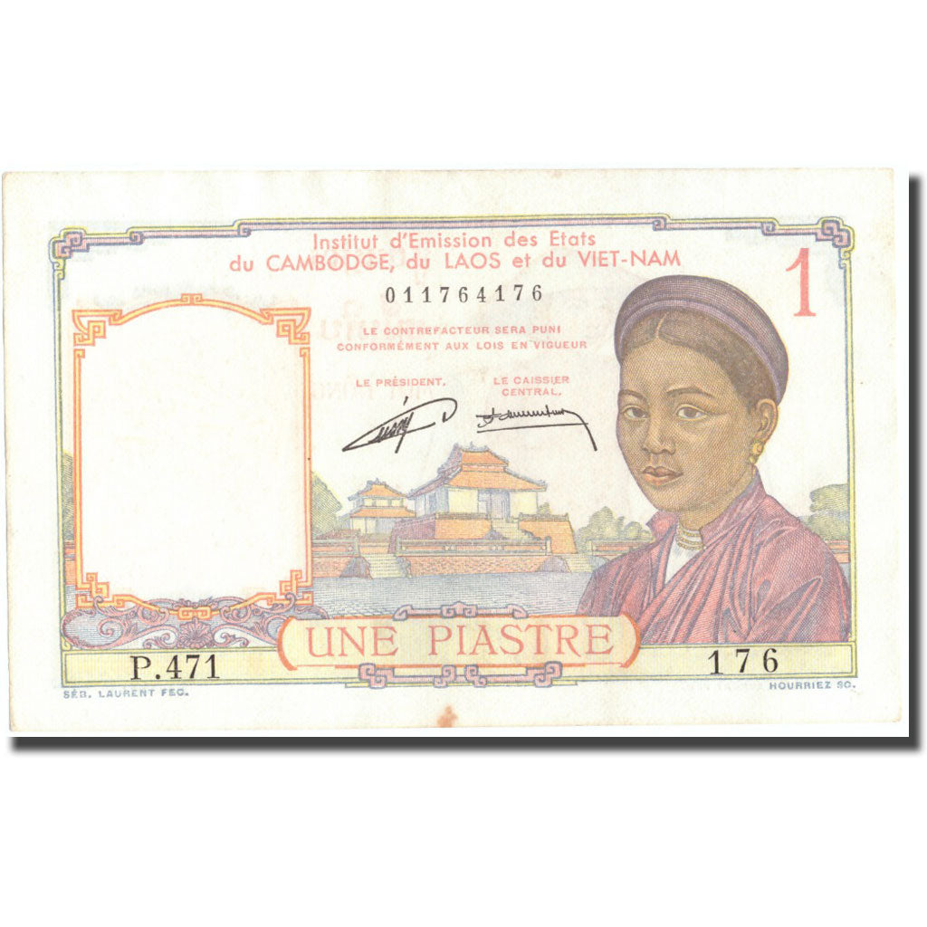 Banconote, INDOCINA FRANCESE, 1 Piastre, Undated (1953), KM:92, SPL
