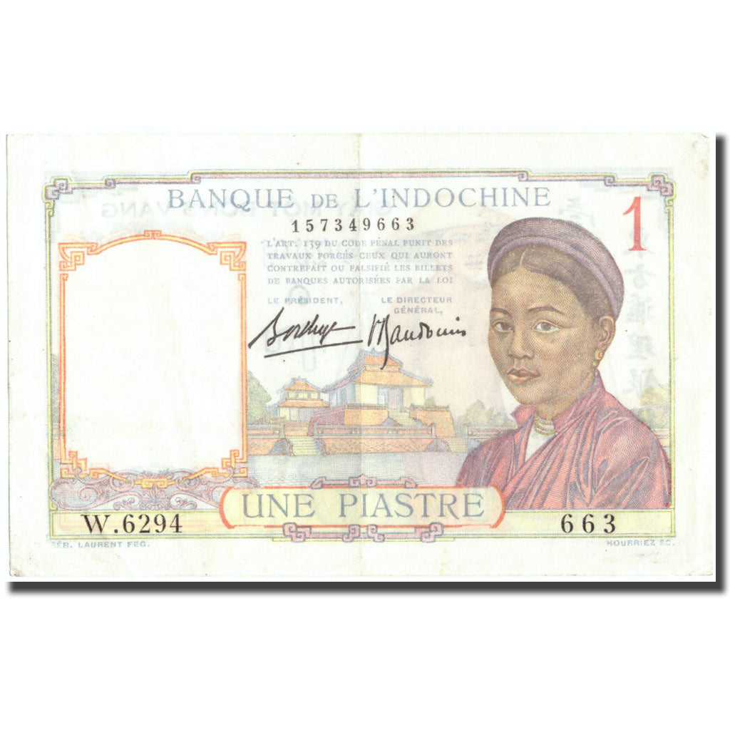 Billet, FRENCH INDO-CHINA, 1 Piastre, Undated (1932-1939), KM:54b, TTB+