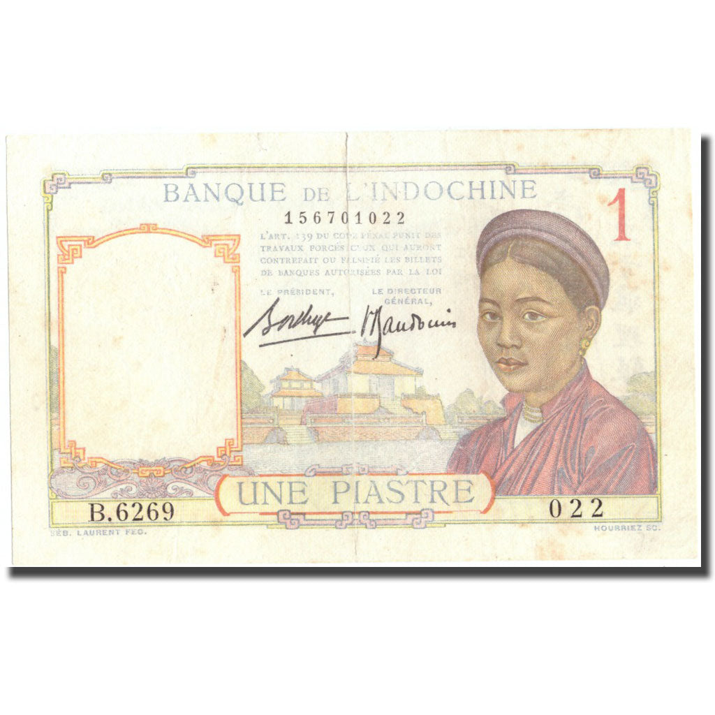 Banknote, FRENCH INDO-CHINA, 1 Piastre, Undated (1932-1939), KM:54b, EF(40-45)