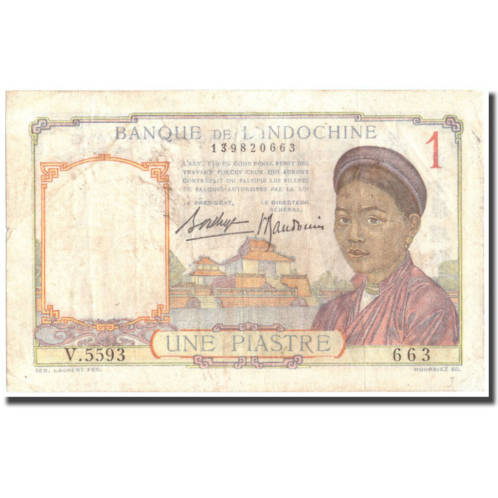 Banconote, INDOCINA FRANCESE, 1 Piastre, Undated (1932-1939), KM:54b, BB