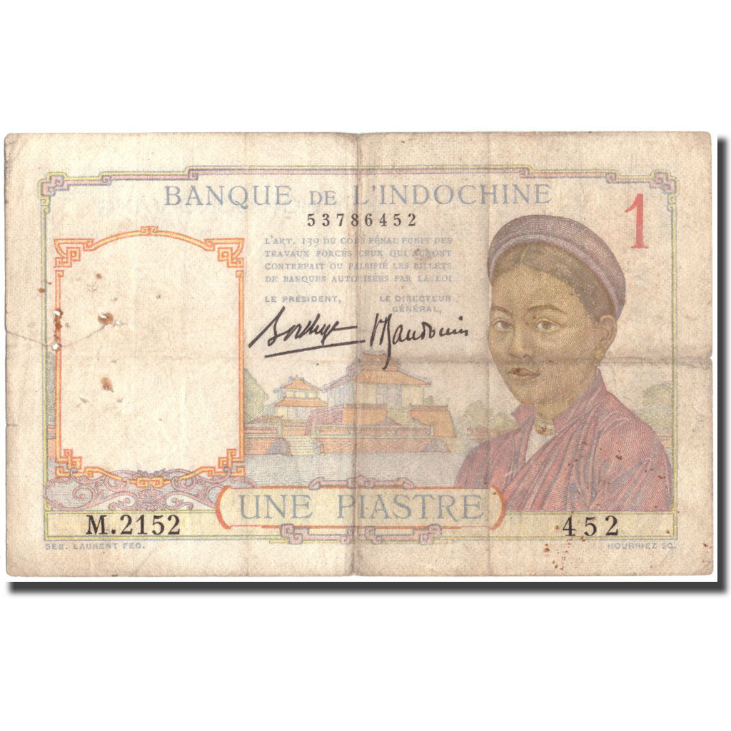 Banknote, FRENCH INDO-CHINA, 1 Piastre, Undated (1932-1939), KM:54b, VF(20-25)