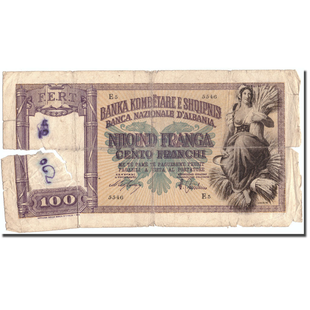 Banknote, Albania, 100 Franga, Undated (1940), KM:8, VG(8-10)