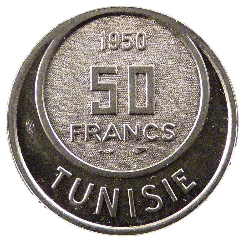 Tunisia, 50 Francs, 1950, AU(55-58), Nickel, Lecompte #397, 7.80