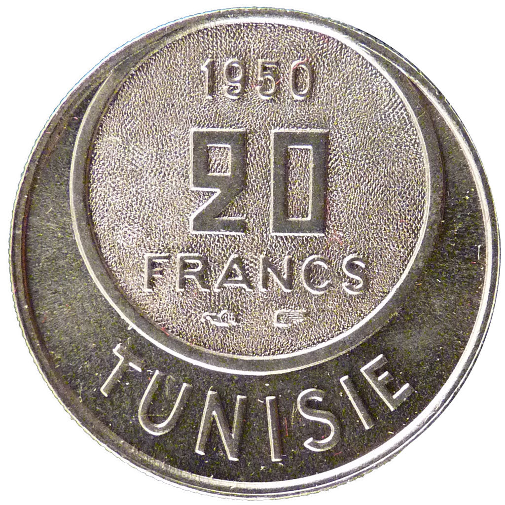 Tunisia, 20 Francs, 1950, MS(65-70), Nickel, Lecompte #391, 5.50