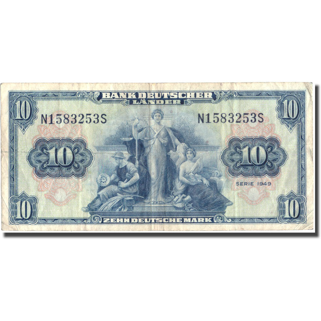 Banknote, GERMANY - FEDERAL REPUBLIC, 10 Deutsche Mark, 1949, KM:16a, EF(40-45)
