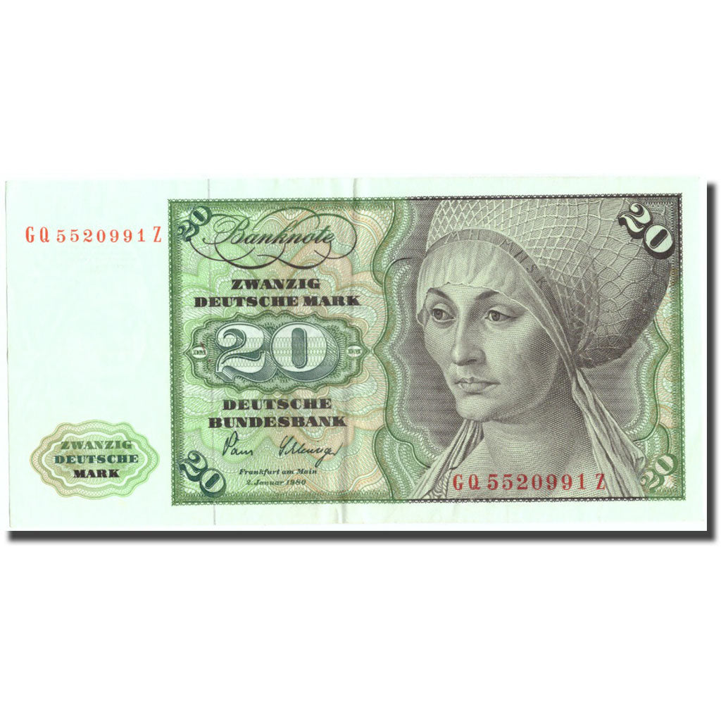 Banconote, GERMANIA - REPUBBLICA FEDERALE, 20 Deutsche Mark, 1980, 1980-01-02