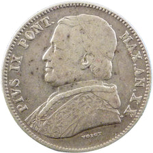 ITALIAN STATES, 20 Baiocchi, 1865, Roma, KM #1360, VF(30-35), Silver, 5.30