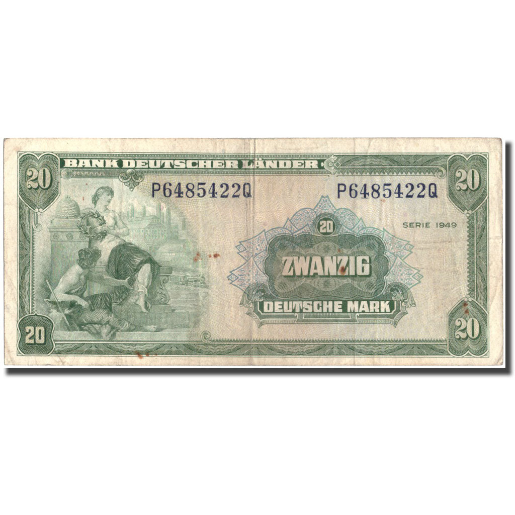Banknote, GERMANY - FEDERAL REPUBLIC, 20 Deutsche Mark, 1949, 1949, KM:17a