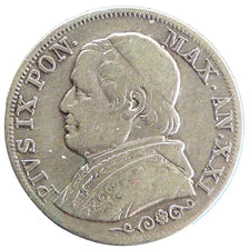 ITALIAN STATES, 1 Lira, 1867, Roma, KM #1378, VF(30-35), Silver, 4.80