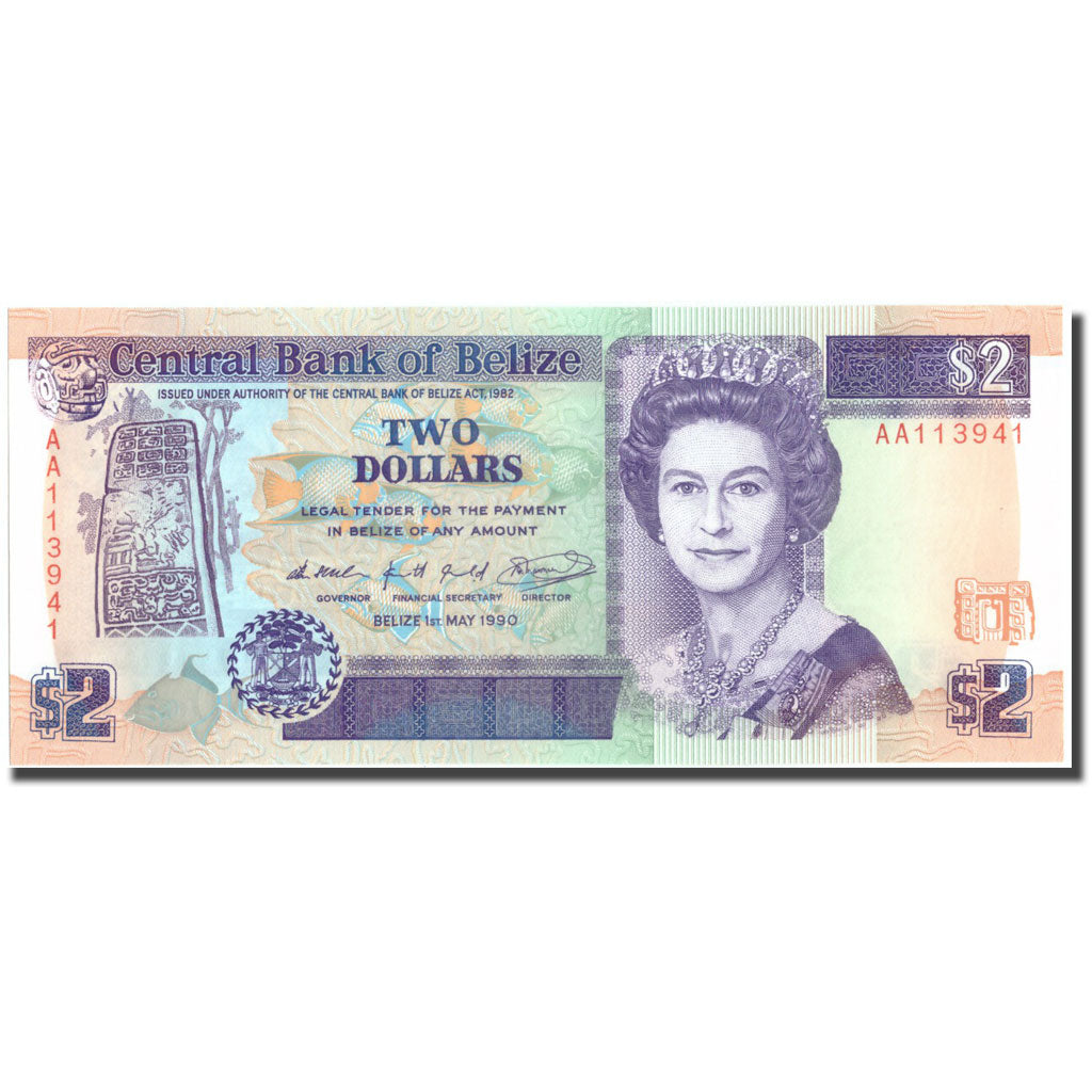 Banknote, Belize, 2 Dollars, 1990, 1990-05-01, KM:52a, UNC(65-70)
