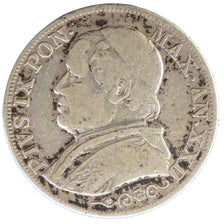 ITALIAN STATES, Lira, 1867, Roma, KM #1378, VF(30-35), Silver, 4.90