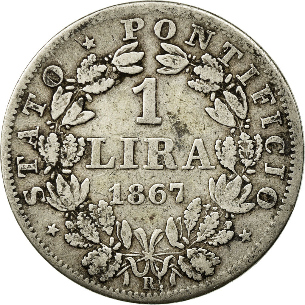 Münze, Italien Staaten, PAPAL STATES, Pius IX, Lira, 1867, Roma, S+, Silber
