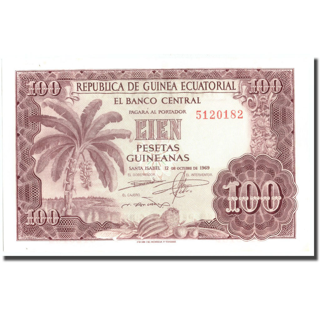 Banknote, Equatorial Guinea, 100 Pesetas Guineanas, 1969, 1969-10-12, KM:1