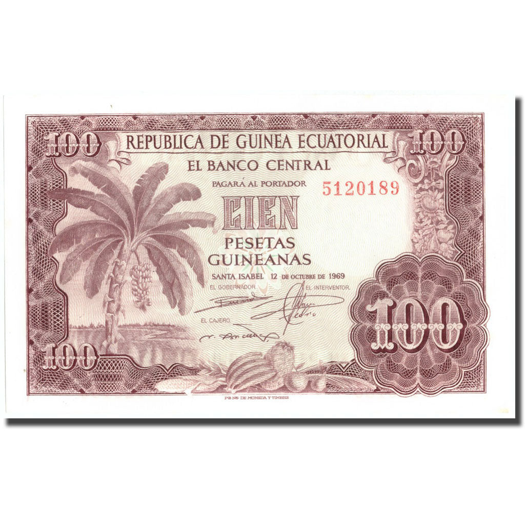 Banknote, Equatorial Guinea, 100 Pesetas Guineanas, 1969, 1969-10-12, KM:1