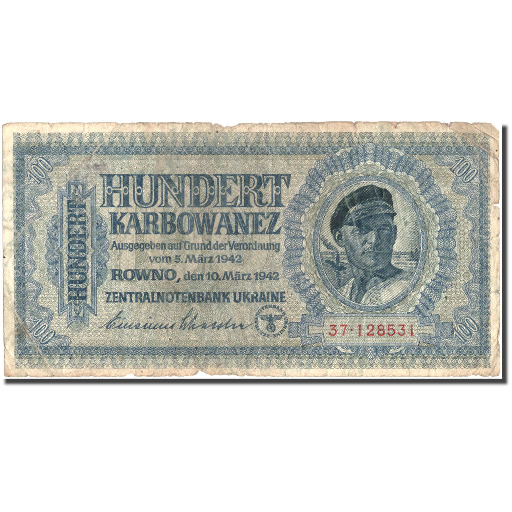 Banknote, Ukraine, 100 Karbowanez, 1942, 1942-03-10, KM:55, VF(20-25)