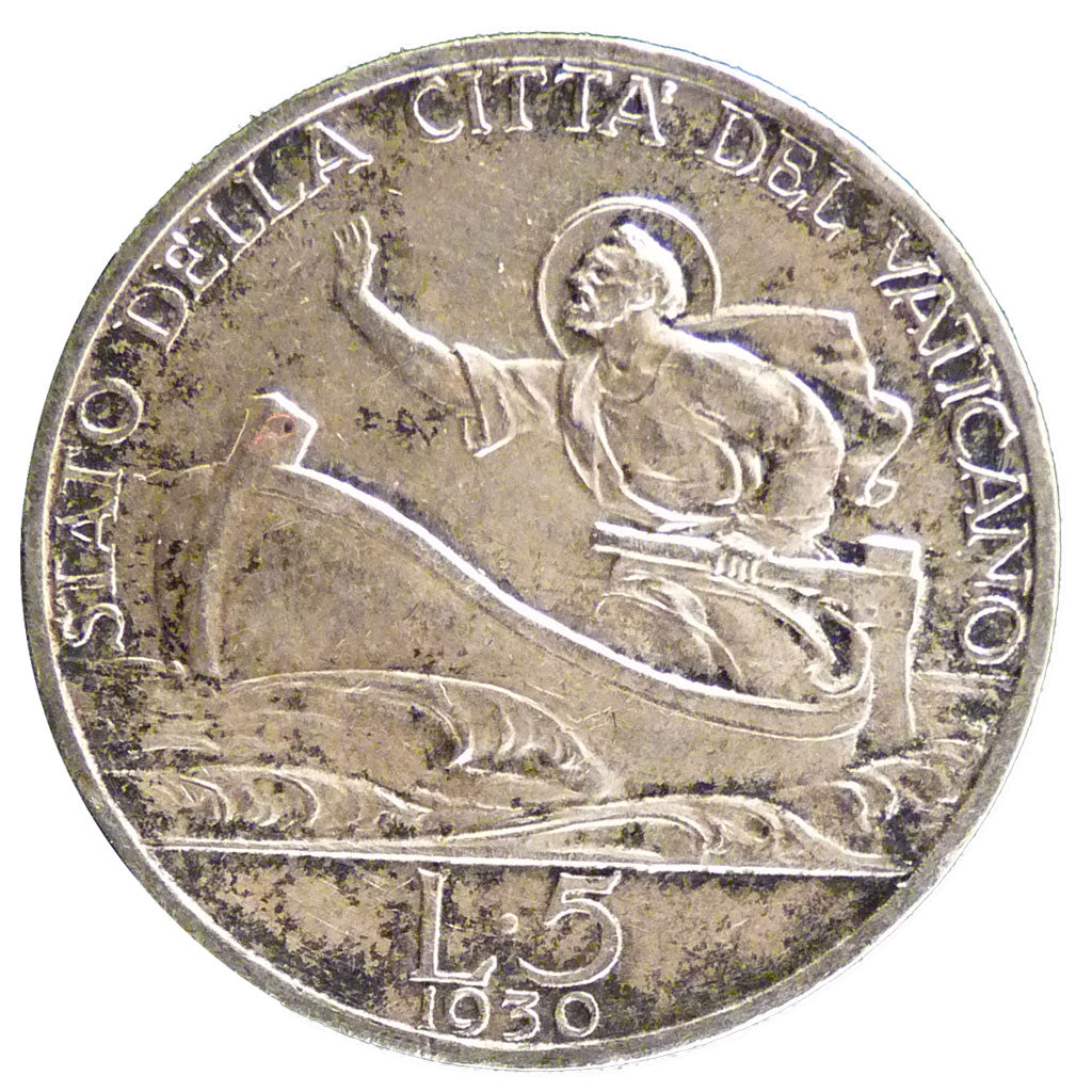 Vatican, 5 Lire, 1930, AU(55-58), Silver, 5.10