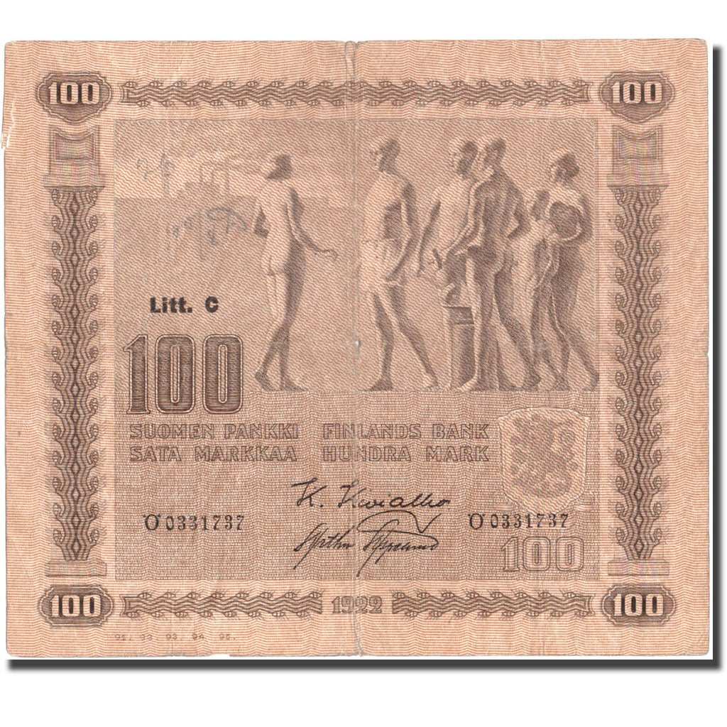 Geldschein, Finnland, 100 Markkaa, 1922, KM:65a, S