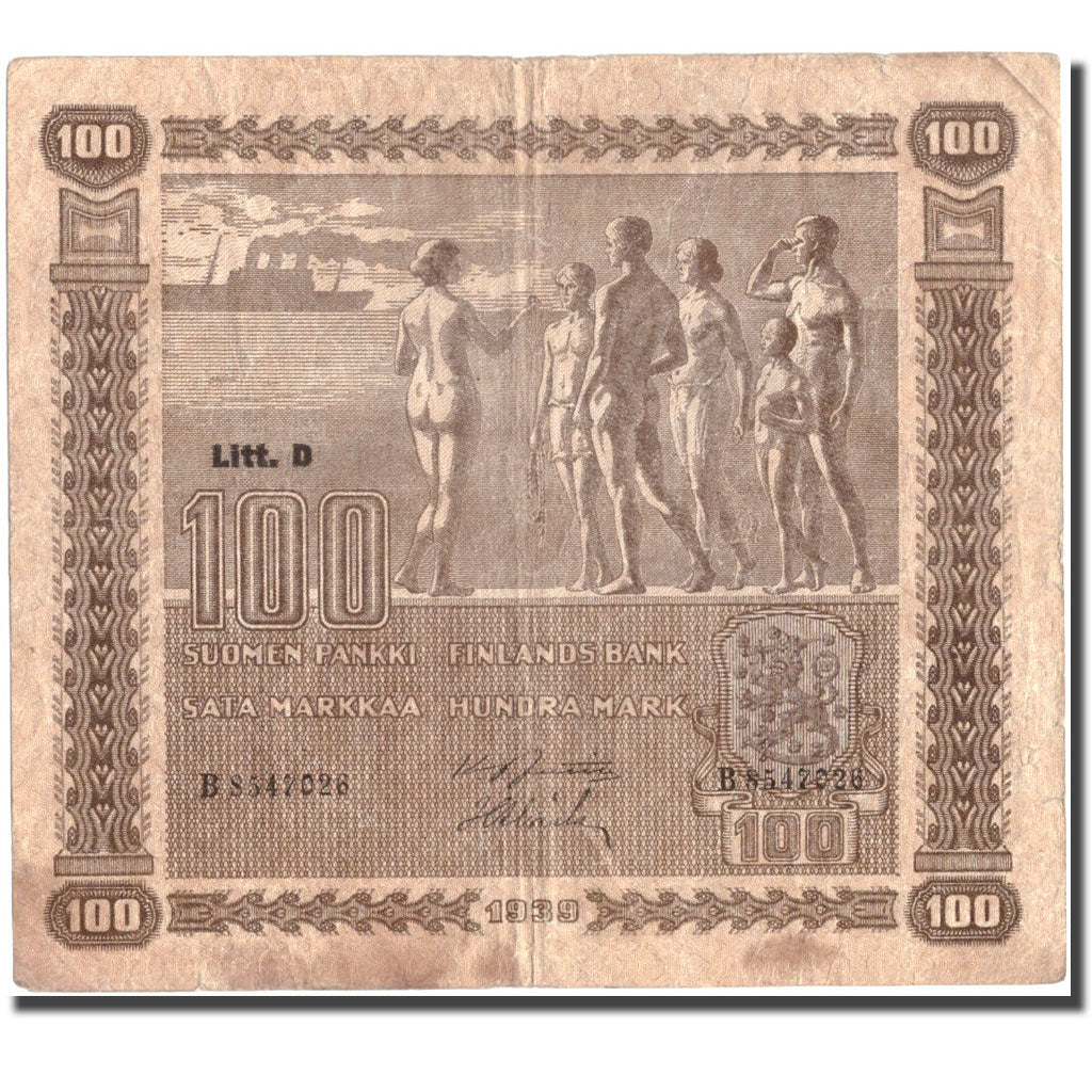 Geldschein, Finnland, 100 Markkaa, 1939, KM:73a, S+