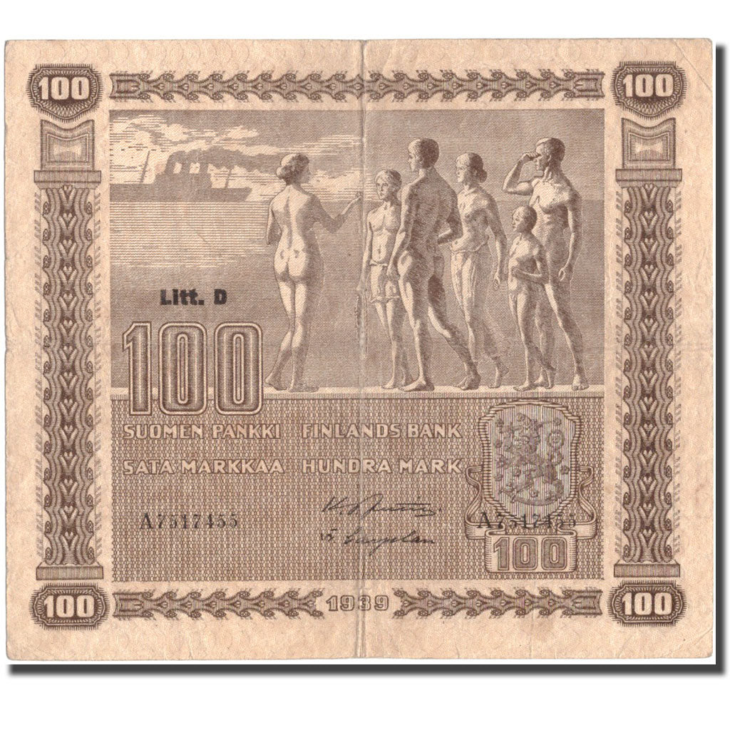 Geldschein, Finnland, 100 Markkaa, 1939, KM:73a, S+