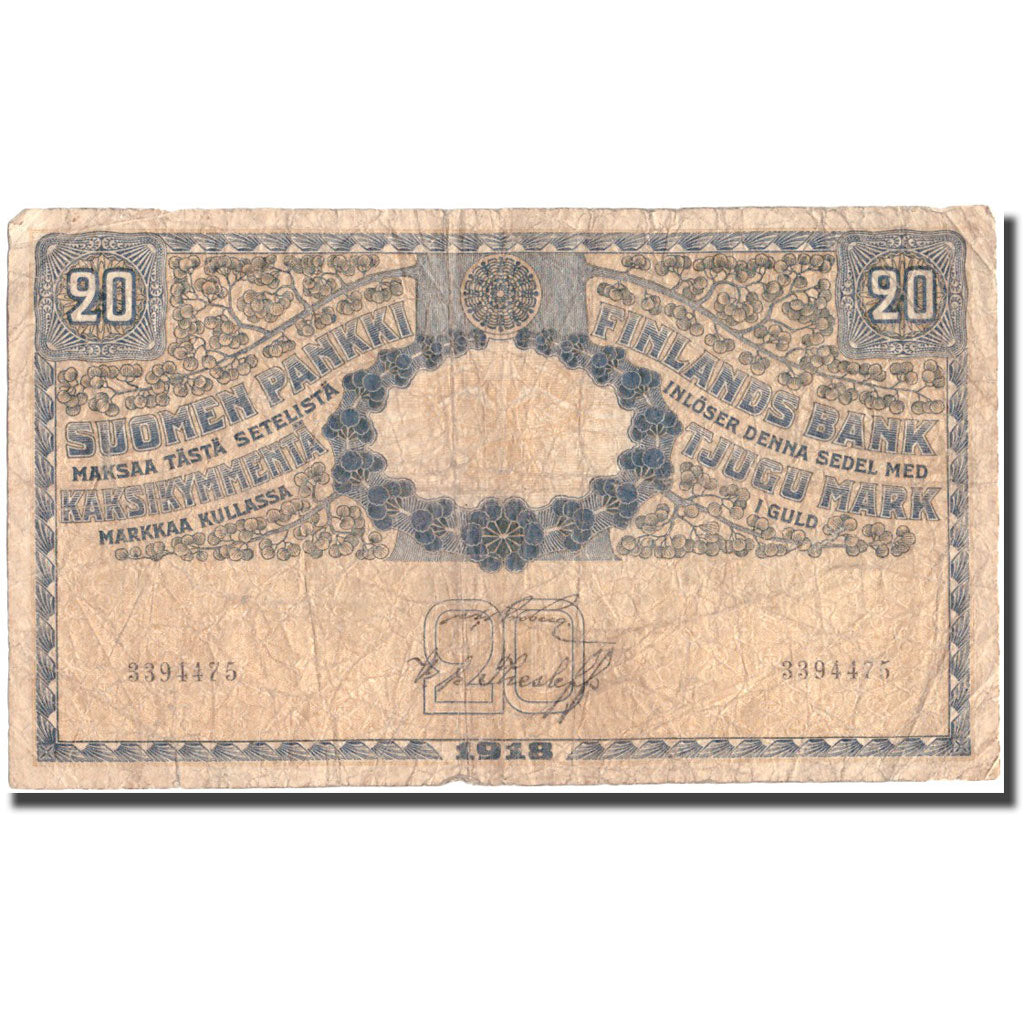 Banconote, Finlandia, 20 Markkaa, 1918, KM:38, MB