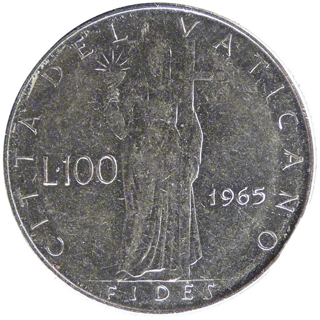 Vatican, 100 Lire, 1965, AU(55-58), Nickel, 8.00