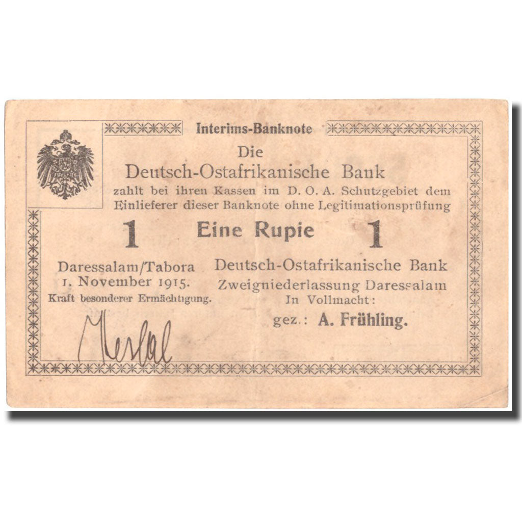 Banknote, GERMAN EAST AFRICA, 1 Rupie, 1915, 1915-11-01, KM:11b, AU(55-58)