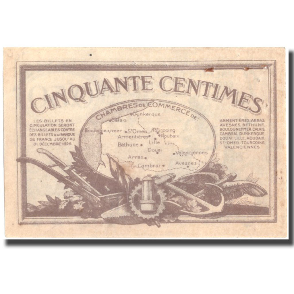 France, NORD-PAS DE CALAIS, 50 Centimes, 1918, AU(50-53), Pirot:94-4