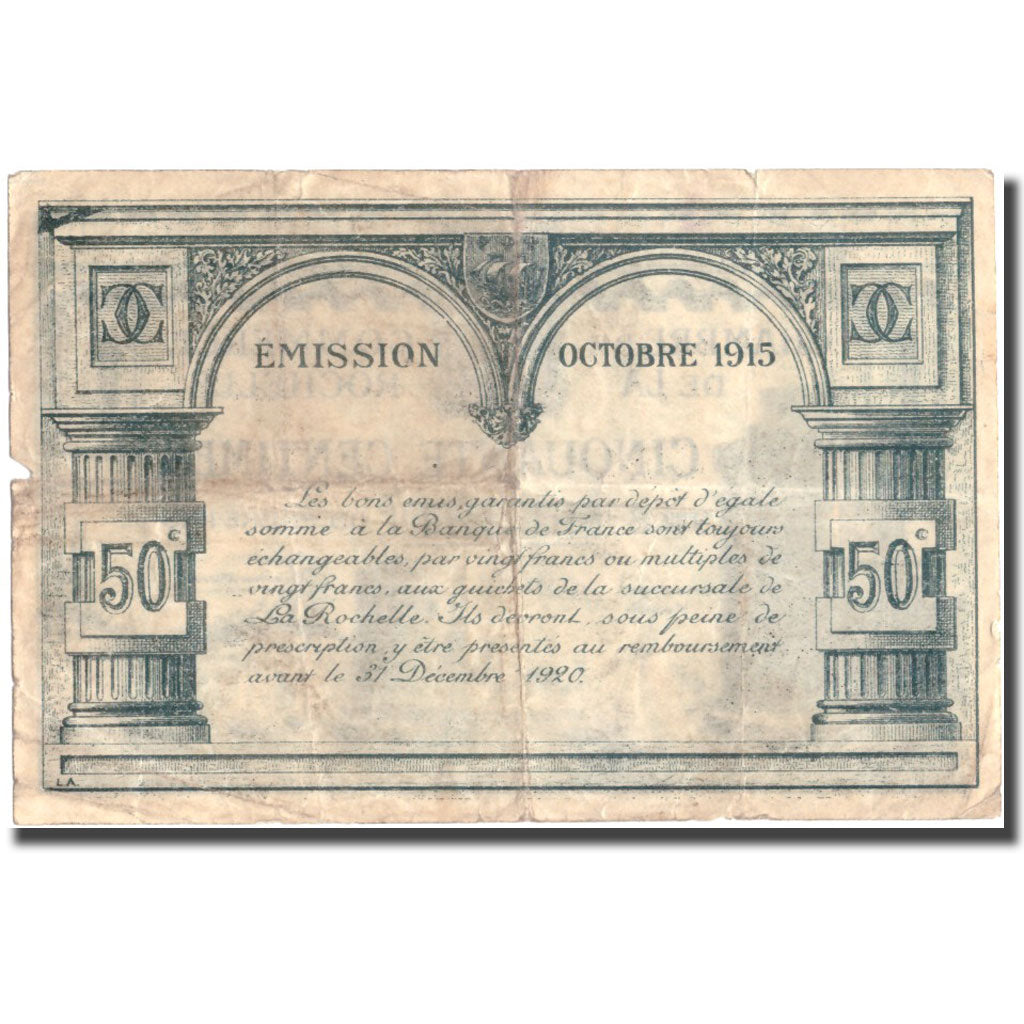 France, La Rochelle, 50 Centimes, 1915, VF(20-25), Pirot:66-1