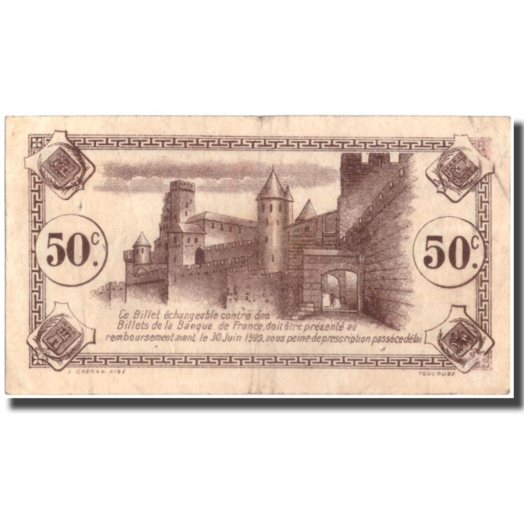France, Carcassonne, 50 Centimes, 1920, TTB+, Pirot:38-15