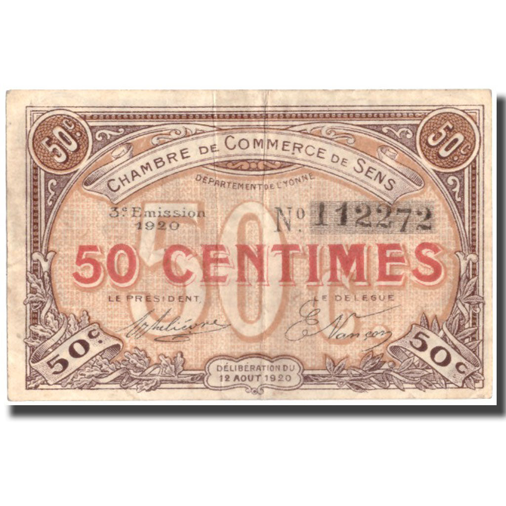 France, Sens, 50 Centimes, 1920, EF(40-45), Pirot:118-10