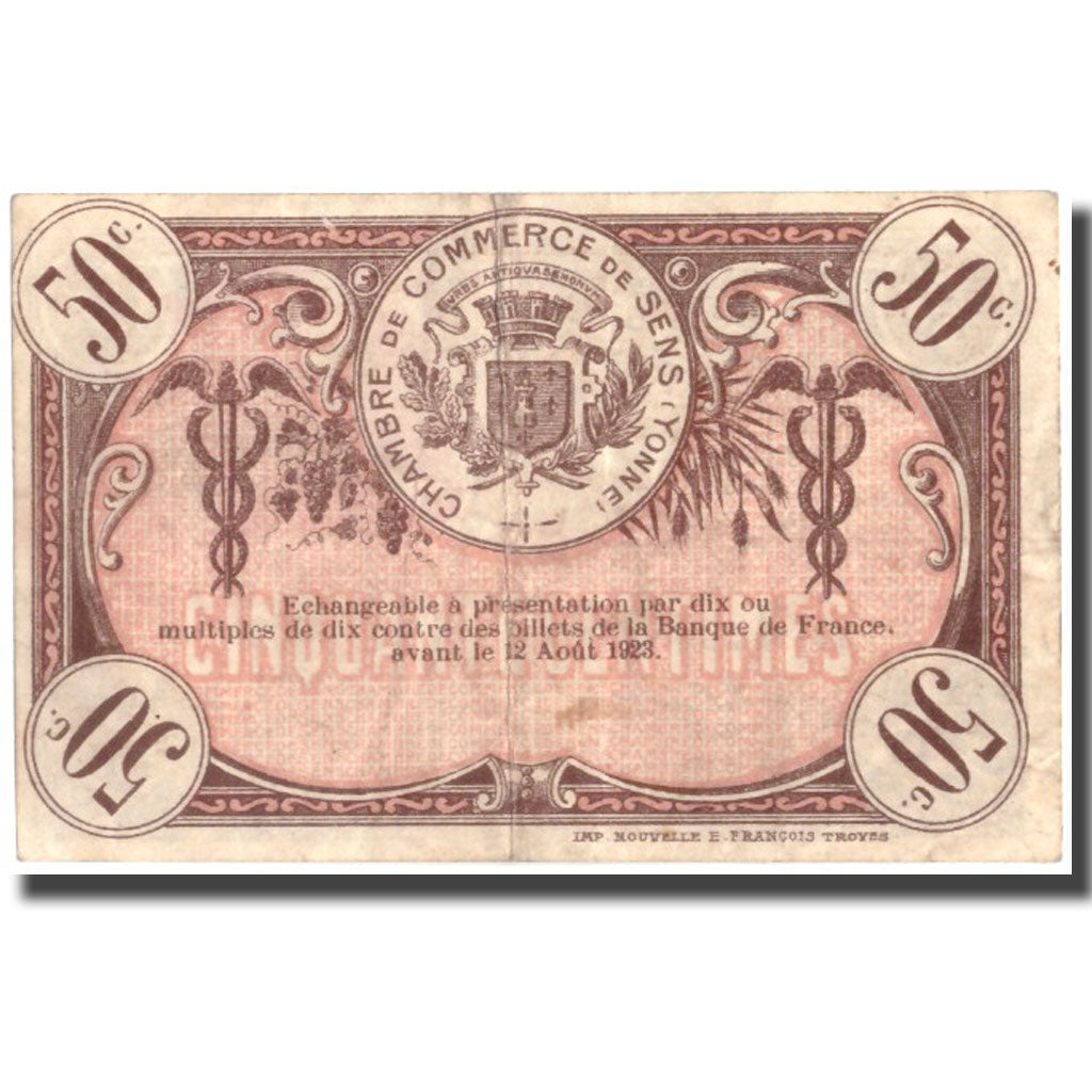France, Sens, 50 Centimes, 1920, EF(40-45), Pirot:118-10
