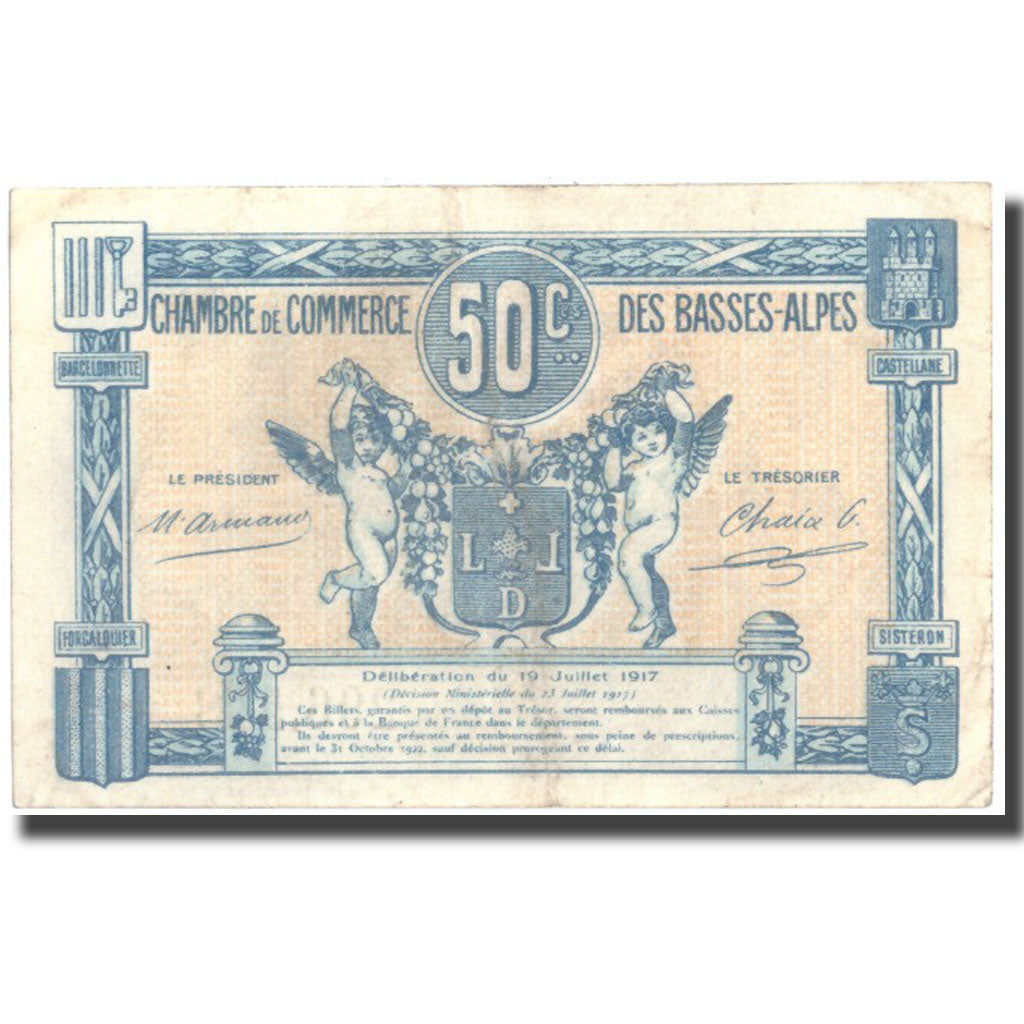 France, Basses-Alpes, 50 Centimes, 1917, AU(50-53), Pirot:20-1