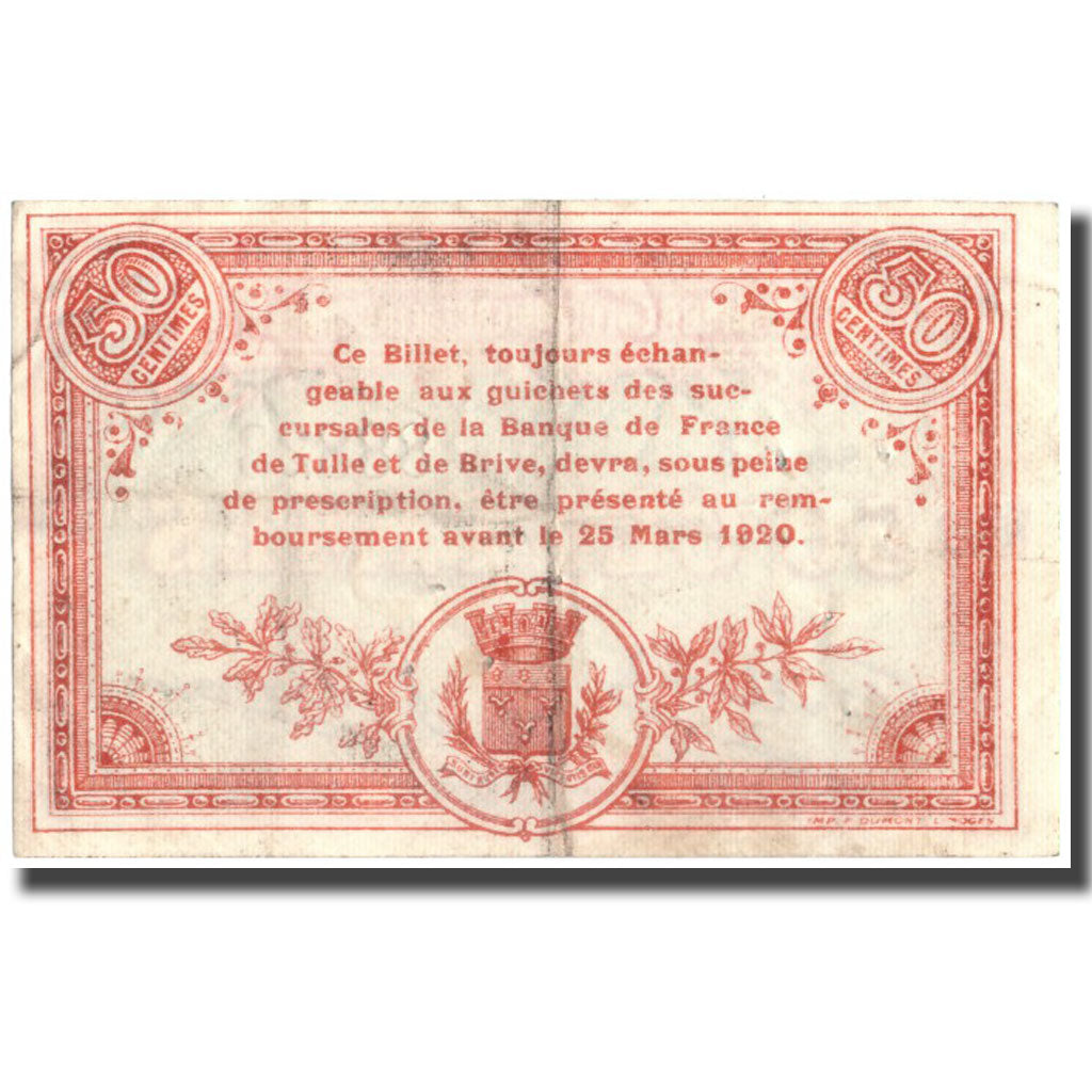 France, Corrèze, 50 Centimes, 1915, AU(55-58), Pirot:51-15